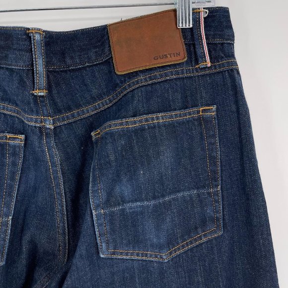 Gustin Size 34 Dark Blue Wash Slim Raw Selvedge Button Fly Jeans - Picture 5 of 7